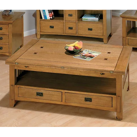 Cocktail Table with Four Drawers, a Shelf and Casters