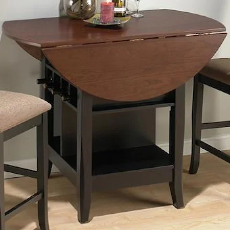 Counter Height Double Leaf Table with 8 Wine Storage and Shelf Base