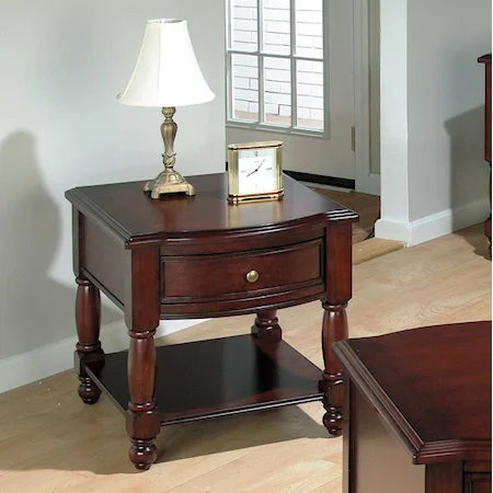 Bow Front End Table with a Drawer and a Shelf