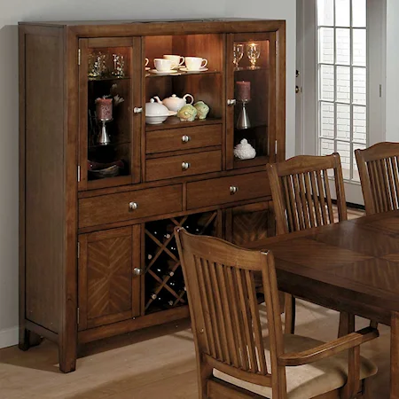 China Cabinet with Three Cam Lights, Four Drawers, Four Doors and Wine Rack