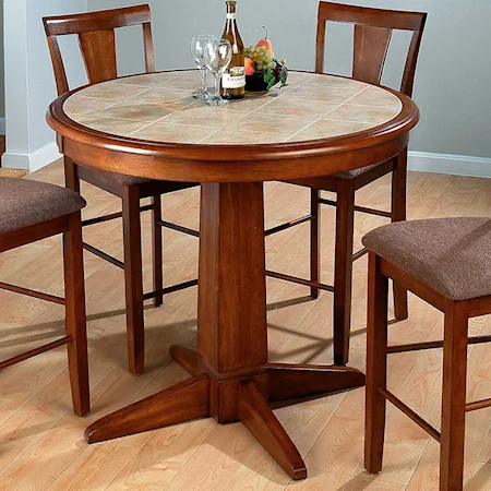 Round Counter Height Table with Tile Top