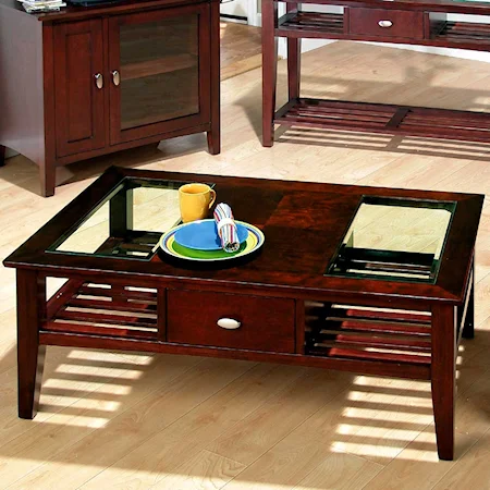 Cocktail Table with Two Drawers and Two Slatted Shelves