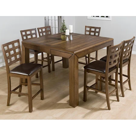 Counter Height Butterfly Leaf Table & Gridback Stools Set