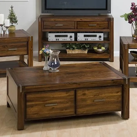 4 Drawer Double Header Cocktail Table with Casters