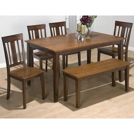 Solid Rubberwood Rectangle Table Set with 4 Triple Upright Chairs