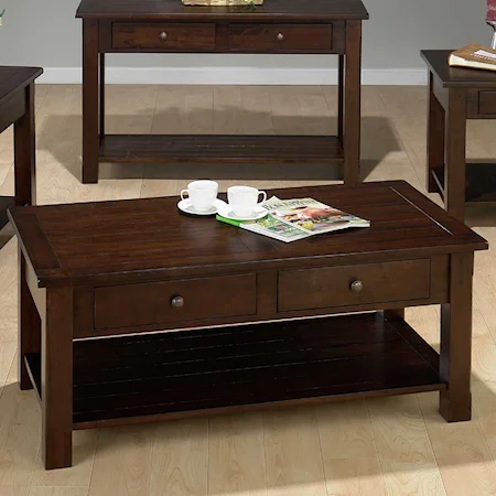 Cocktail Table with Casters and Two Pull-Thru Drawers