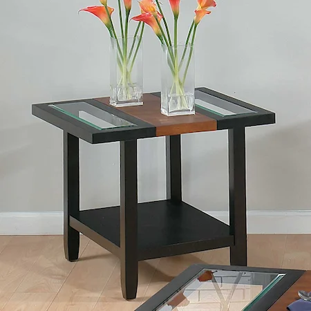 End Table with Two Beveled Glass Insert