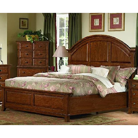 Queen-Size Bed with High Arched Headboard & Low-Profile Footboard Detailed with Panel Molding Accents