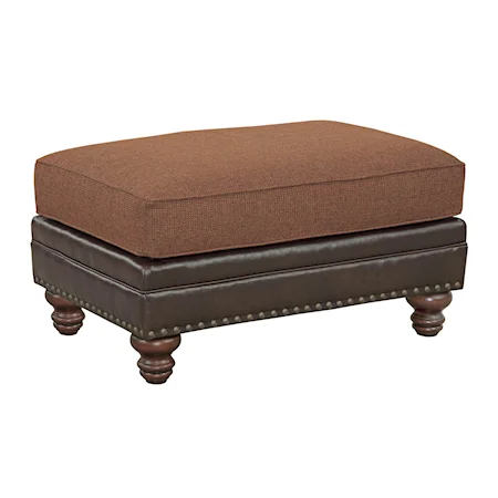 Traditional Large Ottoman with Turned Feet and Nailheads