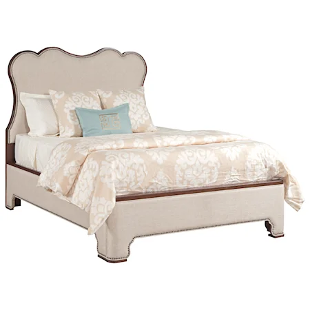 Traditional Queen Upholstered Bed with Curved Headboard and Nailheads