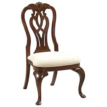 Traditional Queen Anne Side Chair with Upholstered Seat