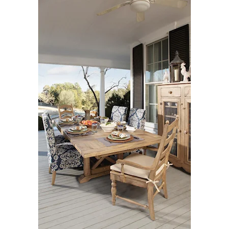 7 piece Set with Refectory Trestle Table and Slipcover Chairs