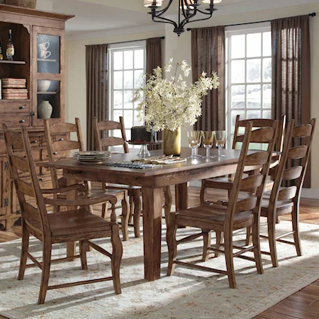 Seven Piece Rustic Dining Set with Ladderback Chairs