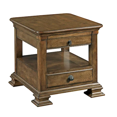 Traditional Rectangular Solid Wood End Table with Display Shelf