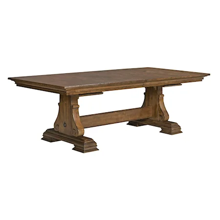 Solid Wood Trestle Table with Two Extension Leaves