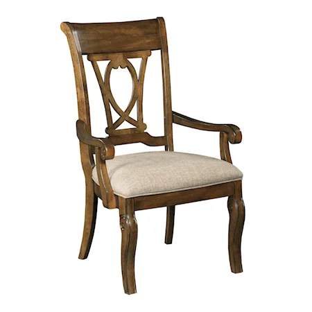 Traditional Solid Wood Harp Back Arm Chair with Upholstered Seat