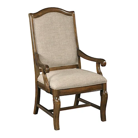 Traditional Upholstered Arm Chair with Scroll-Carved Legs