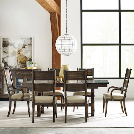 Seven Piece Dining Set with Extendable Trestle Table and Post Chairs