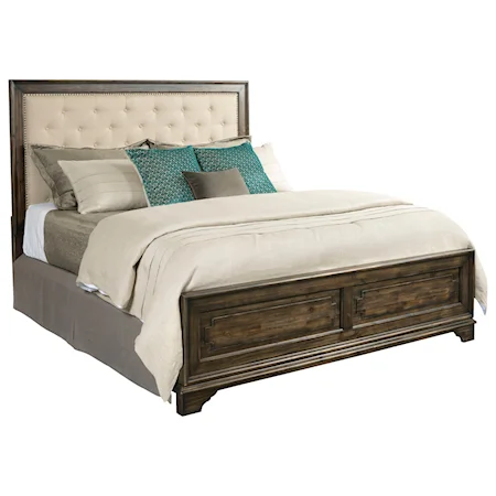 Queen Tweed Bed with Upholstered Headboard and Nilhead Trim