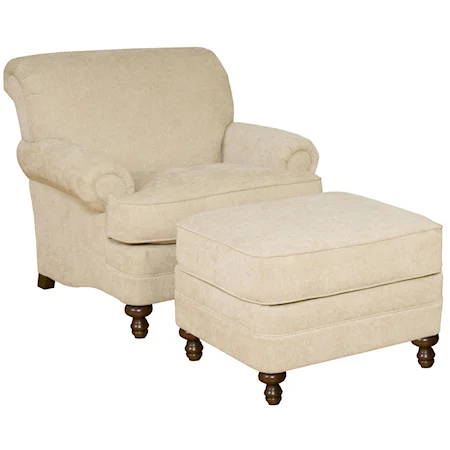 Upholstered Rolled Arm Chair and Ottoman Combination