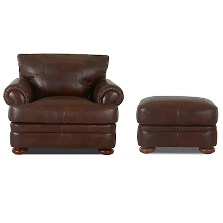 Casual Style Leather Chair and Ottoman