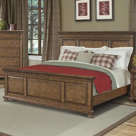 Queen Paneled Headboard and Footboard Bed with Dentil Molding Accents