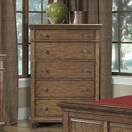 5 Drawer Chest of Drawers with Dentil Molding Accents