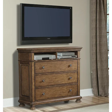 3 Drawer Media Chest with Dentil Molding Accents