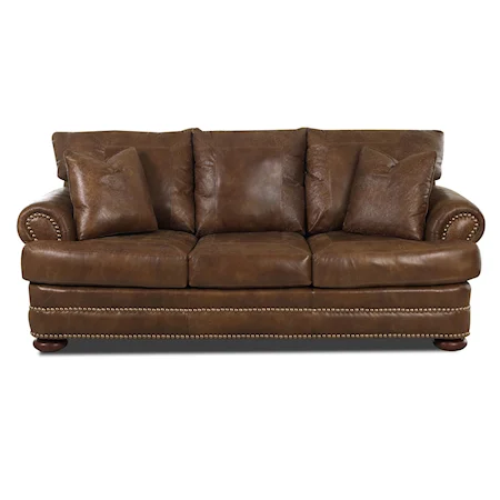 Leather Studio Sofa with Rolled Arms