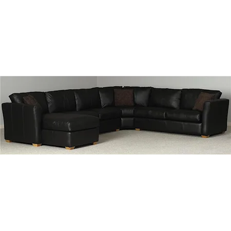 Leather Sectional Group with Chaise Lounge and Center Wedge