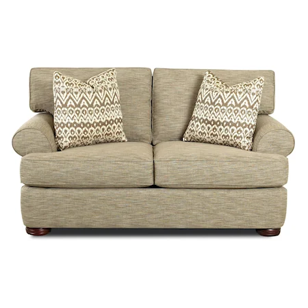 Traditional Loveseat with Rolled Arms and Bun Feet