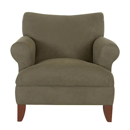 Upholstered Chair with Rolled Arms and Wood Legs