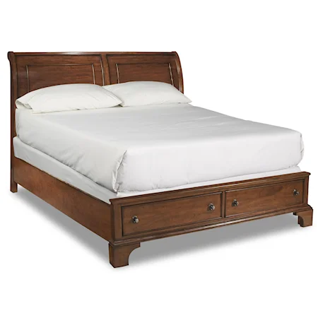 California King Low Profile Sleigh Bed with Storage Footboard