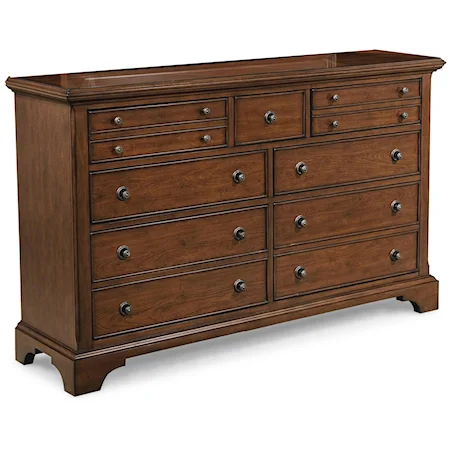 11-Drawer Dresser with Bracket Feet & Circular Metal Hardware