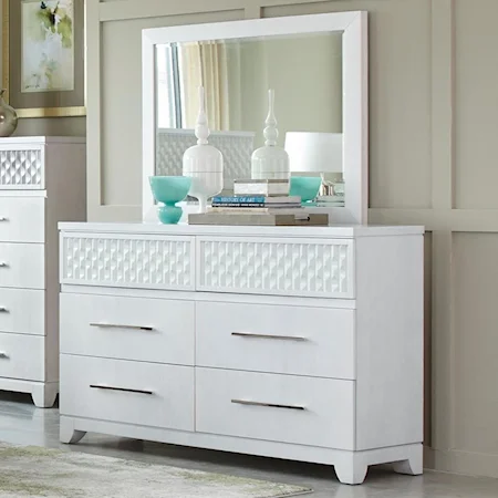 Contemporary Six Drawer Dresser and Mirror Set with Built-in Power Outlet