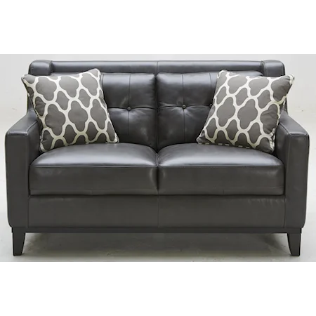 Leather Match Loveseat with Tufted Back