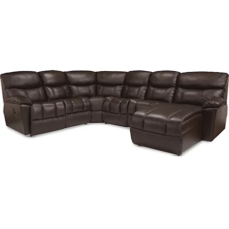 Casual 5-Seat Power Reclining Sectional Sofa with 1 Power Headrest Recliner and RAF Reclining Chaise