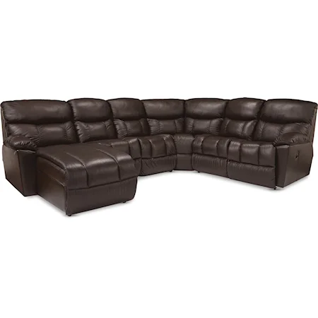 Casual 5-Seat Power Reclining Sectional Sofa with 1 Power Headrest Chair and LAF Reclining Chaise