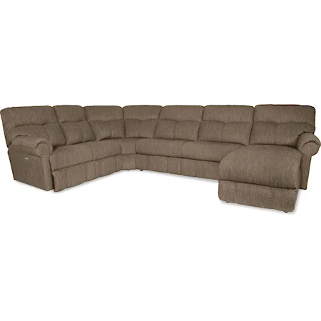 Casual Four Piece Reclining Sectional with RAF Reclining Chaise and One Power Chair