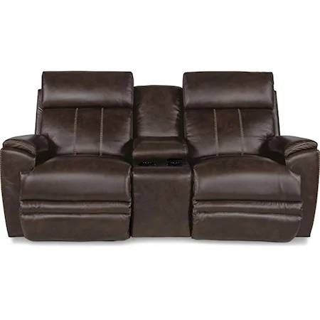 Casual Power Reclining Console Loveseat with USB Charging Ports and Power Head/Lumbar