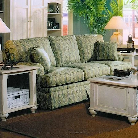 Stationary Sofa with Loose Backs and Skirted Base