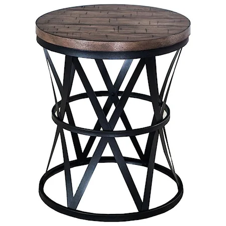 Barrel Table with Metal Base and Pine Veneer Table Top
