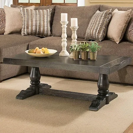 Transitional Cocktail Table with Trestle Style Base