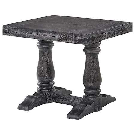 Transitional End Table with Trestle Style Base
