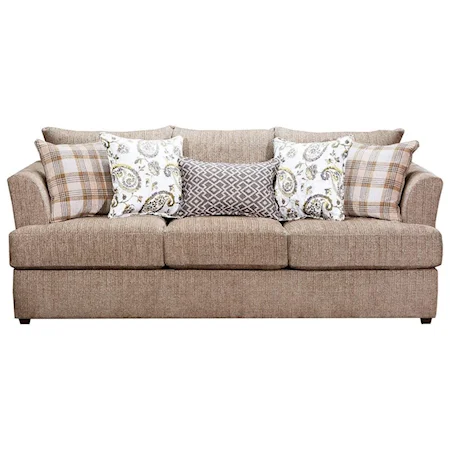 Stationary Sofa with Tall Flared Arms and Farmhouse Accent Pillows