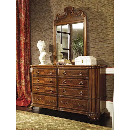 Eight Drawer Dresser with two toned walnut veneers