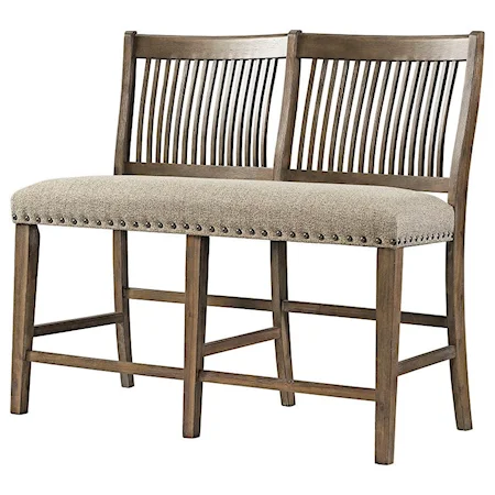 Rustic Counter Height Dining Bench with Upholstered Seat