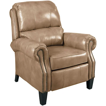 Quick Ship Hi-Leg Recliner with Rolled Arms and Nailhead Trim