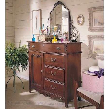 Four Drawer, One Door Chesser and Metal Chessor Mirror Combo