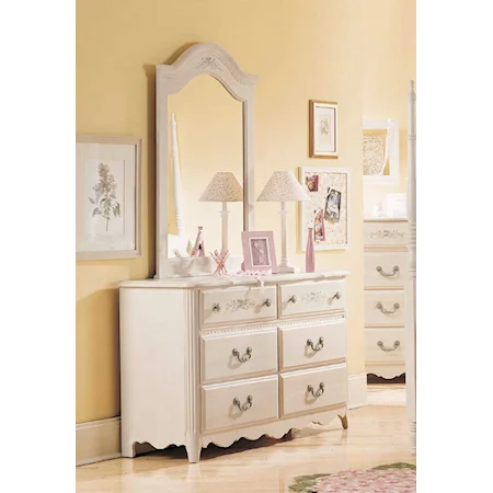 Double Dresser and Mirror with Six Drawers